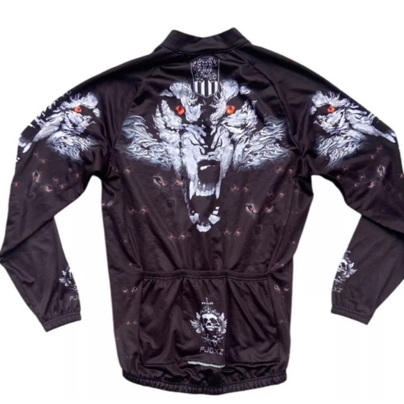 Wolf Cycling Jersey Men’s Long Sleeve Full Zip Bike Shirt Cool Graphic L Winter - Picture 2 of 6